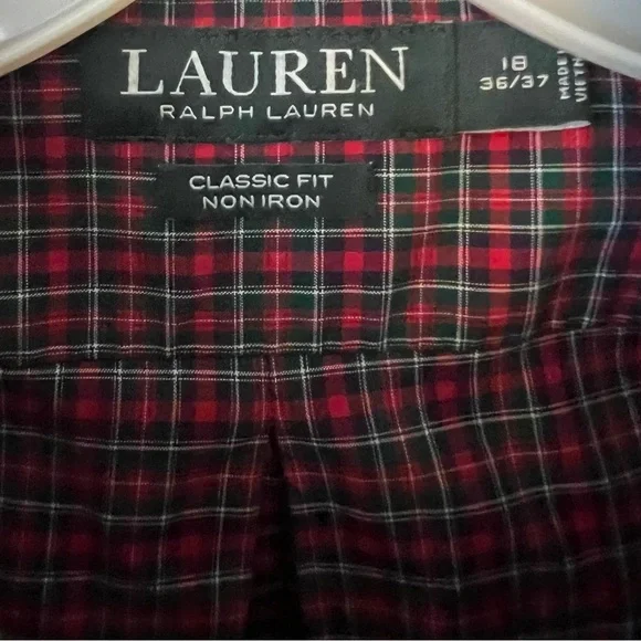 Lauren Ralph Lauren Mens Red Plaid 18 36/37 Button Down Shirt - Picture 3 of 3